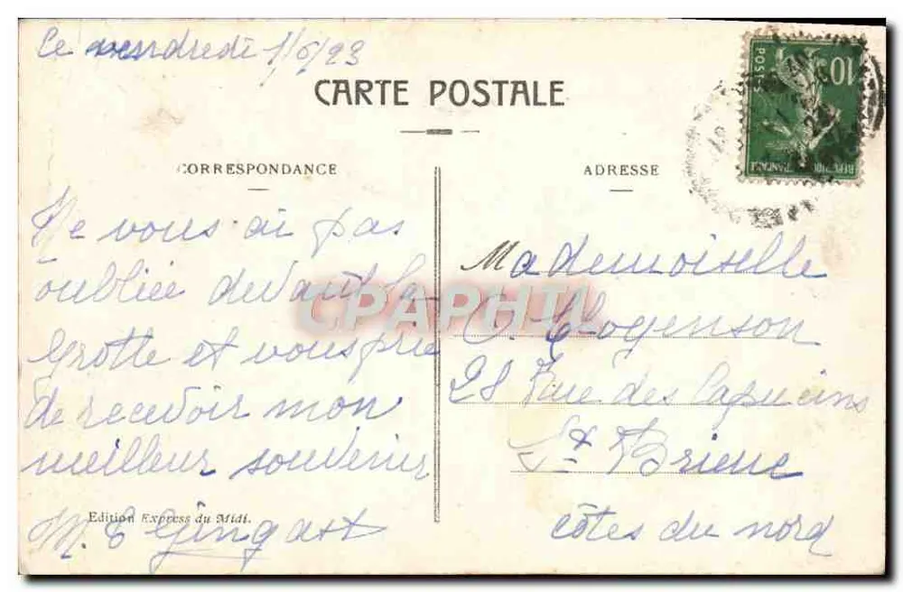 Lourdes — Vista geral e a Basílica. — Edição Express du Midi, n° 101 - Verso