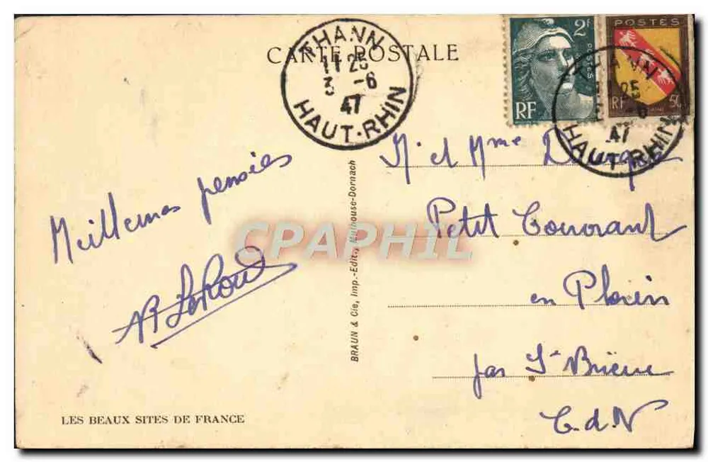 Thann — Vista para a Planície — Braun & Cie, imp.-edit. Haut-Rhin, n° 349 - Verso