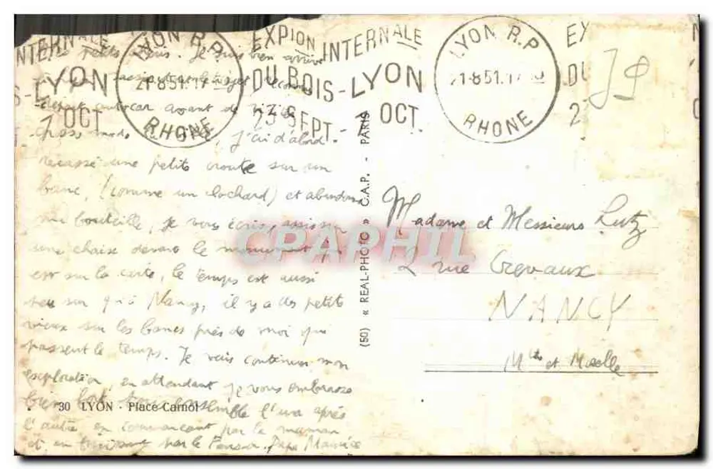 Place Carnot — Fontaine monumentale avec statue centrale — Éditeur C.A.P. (n° 30) - Verso