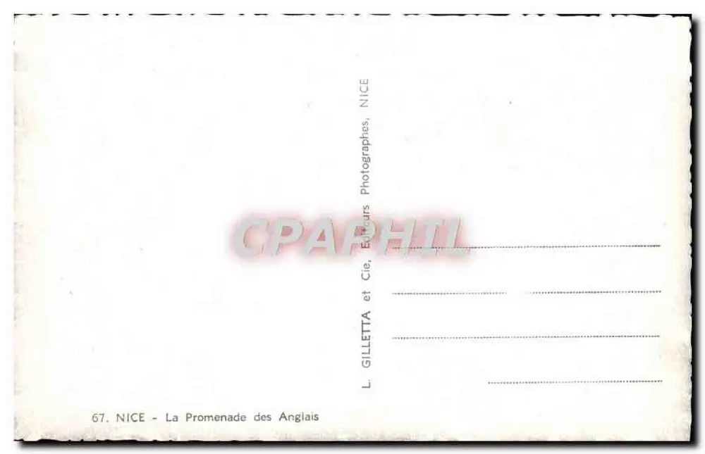 Niza - La Promenade des Anglais — Editor L. Gilletta et Cie, NICE, n° 67 - Reverso