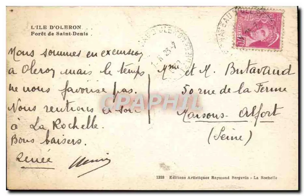 Floresta de Saint-Denis — Ilha de Oléron — Edições Artísticas Raymond Bergevin - Verso