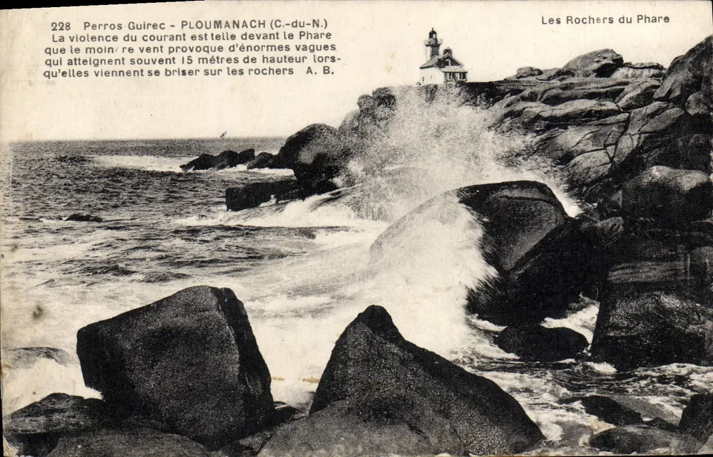 Perros-Guirec - Die Felsen des Leuchtturms — Phototypie A. Rigel, Angers, n°228 - Vorderseite