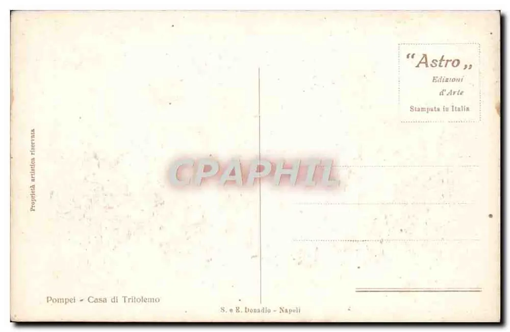 Pompéia - Casa de Tritolemo — Edições de Arte 'Astro' - S. e R. Donadio - Nápoles - Verso