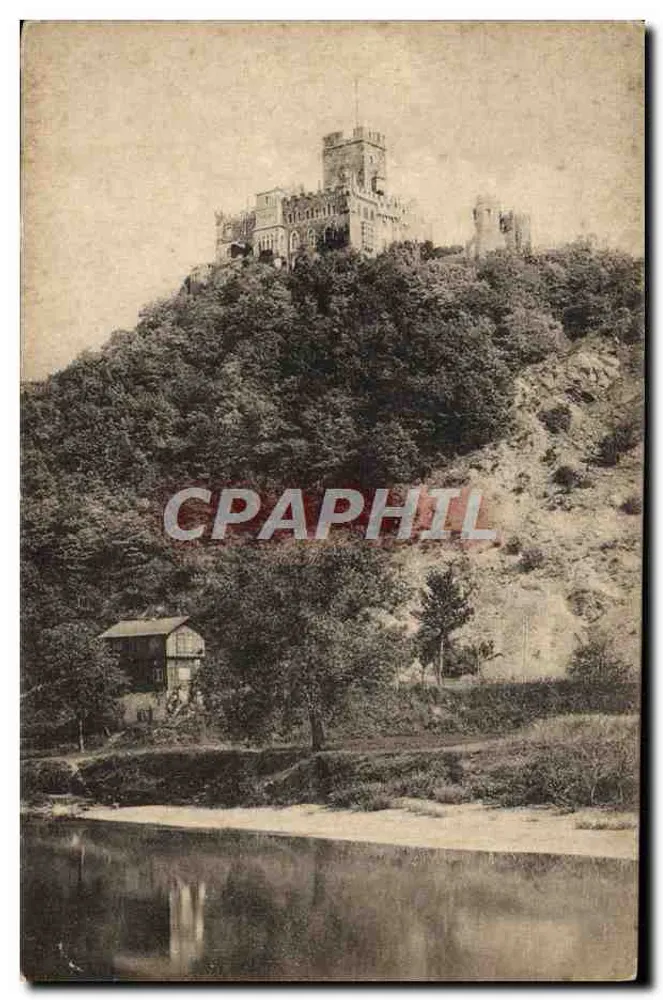 Burg Lahneck bei Oberlahnstein — castelo em colina florestada — Verlag von Edin, von Künig, Herdelerberg, Königskarte 204 - Frente