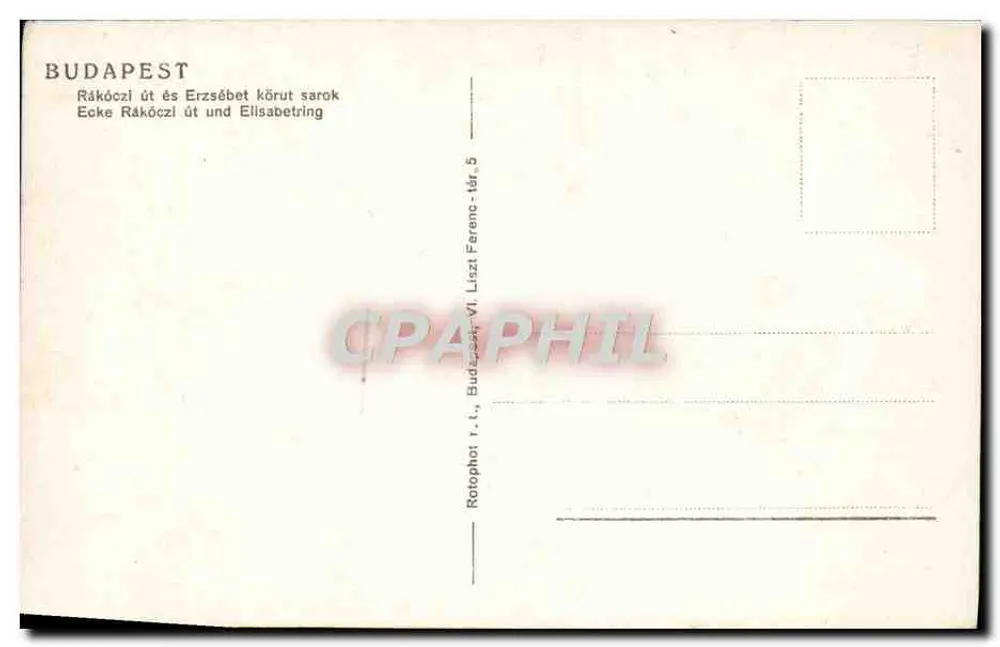 Budapest — Rákóczi út und Erzsébet körút — Rotaphot, 1. t., Budapest - Rückseite