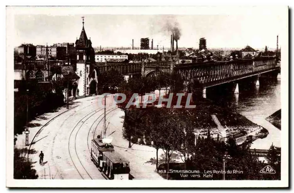 Strasbourg — Die Rheinbrücken — Blickrichtung Kehl — Verlag 'Real-Photo' P. Strasbourg, n°163 - Vorderseite