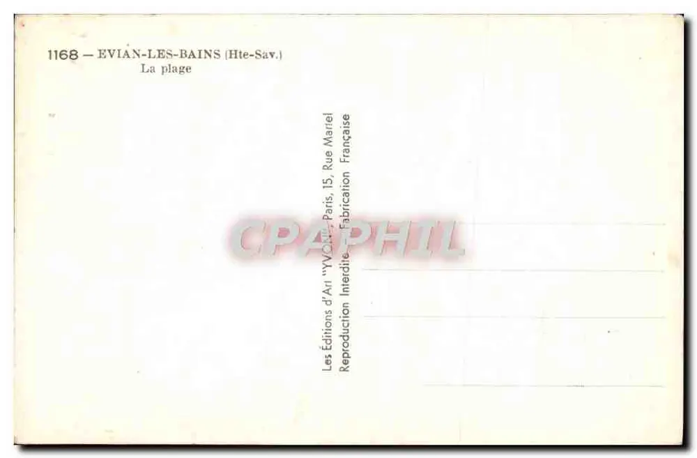 Évian-les-Bains — A Praia — Éditions d'Art 'Yvonne', Paris - Verso