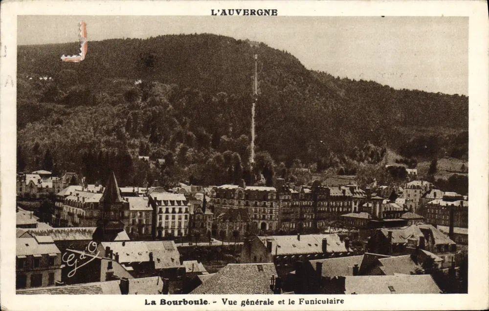 La Bourboule - Allgemeiner Blick und der Funicular — J. Gouttefange, Verlag, Nr. 174 - Vorderseite