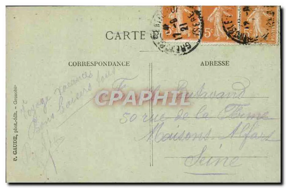 Grenoble — Vue de nuit et la Chaîne des Alpes — R. GAUDE, pliéd.-édit., Grenoble - Rückseite