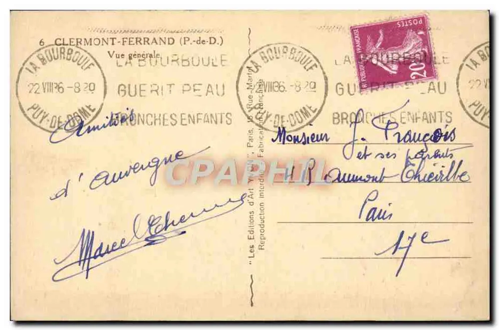 Vista geral de La Bourboule — editor Les Éditions d'Art Vichy, n° 1787 - Verso