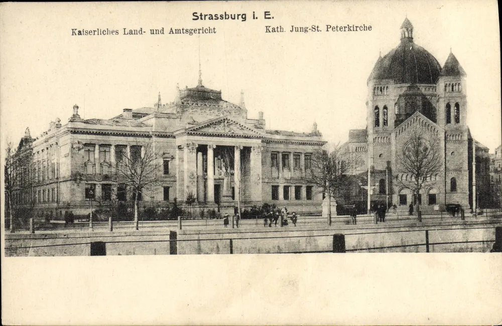 Strasbourg i. E. — Kaiserliches Land- und Amtsgericht und Kath. Jung-St. Peterkirche — H. F. Stift, 1904 - Vorderseite