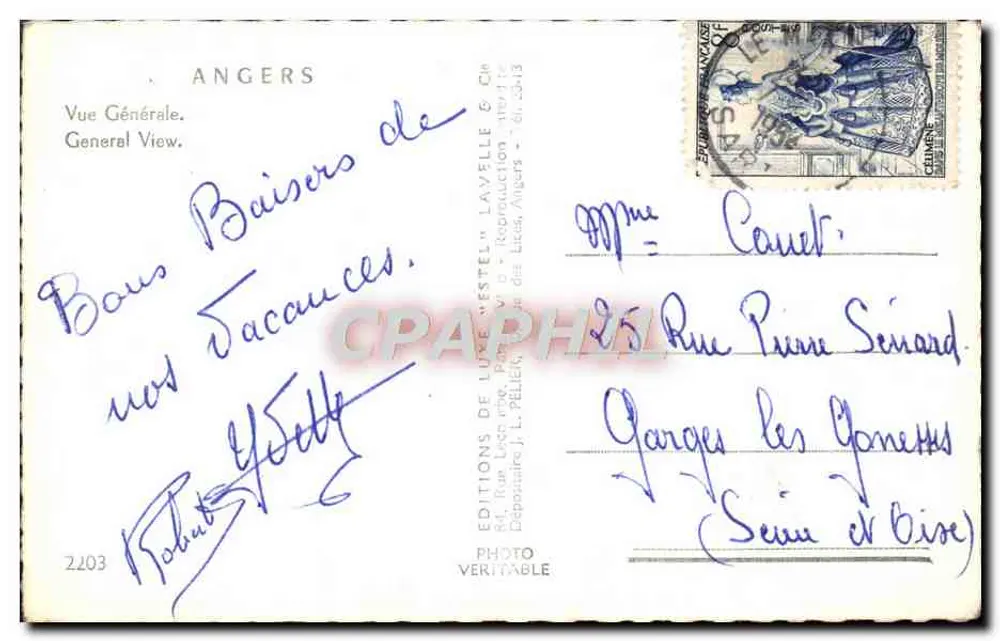 Angers — Vista Geral — Editor Estel n°2203 - Verso