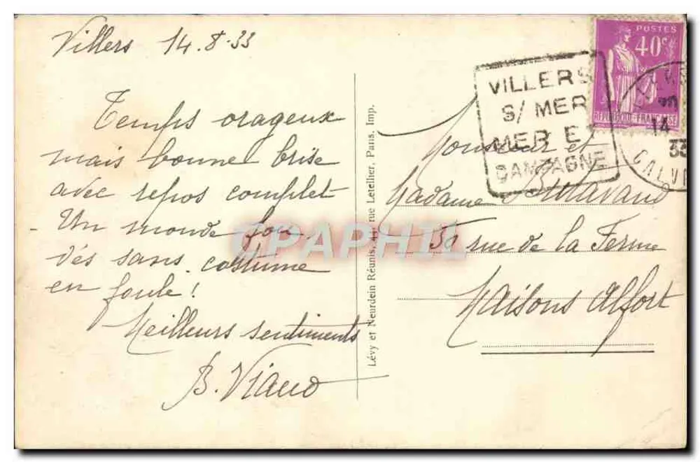 Villers-sur-Mer — Allgemeiner Blick von Trouville — Verlag Lévy et Neunen Réunis, Paris - Rückseite