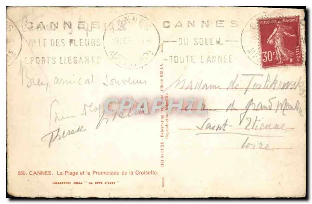 Cannes — Die Strände und der Promenade de la Croisette — Hélio Luxe, n°560 - Rückseite