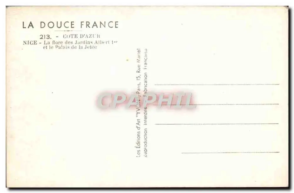 Nice - Die Flora der Gärten Albert I und das Palais de la Jetée — Les Éditions d'Art 'La Douce France' - Rückseite
