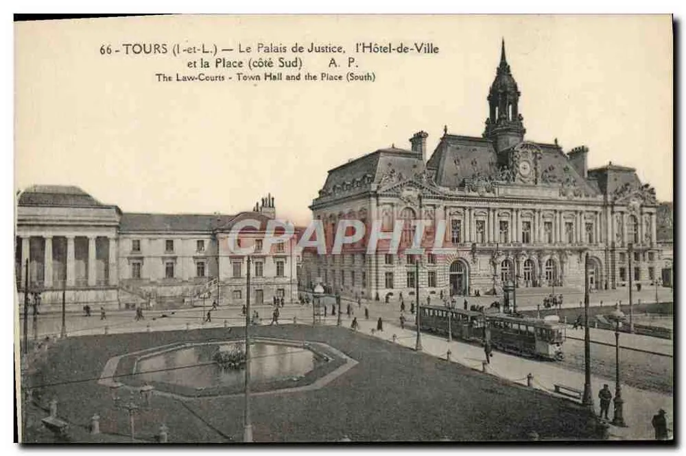 Tours (l'et-L.) — Das Palais de Justice, dasHôtel-de-Ville und der Platz (Südseite) — A. P. - Vorderseite