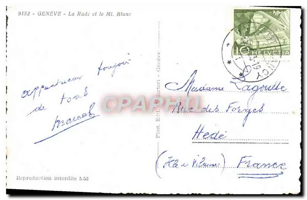 Genebra - A Baía e o Monte Branco — Pirot, Editor - Genebra - Verso