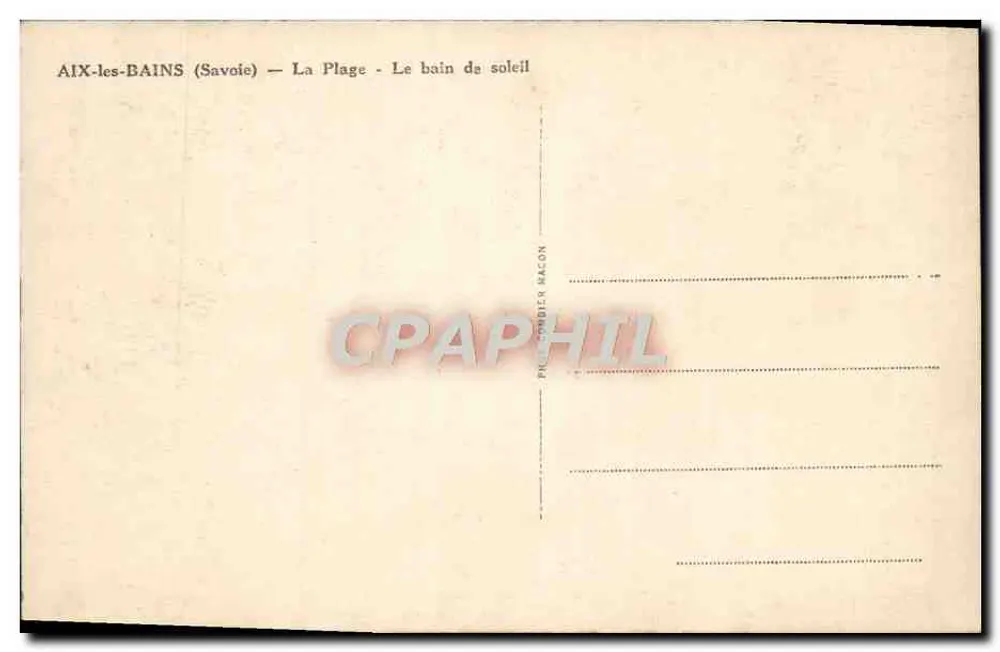 Aix-les-Bains (Savoie) — A Praia — O banho de sol — Imprimerie Combier Macon - Verso