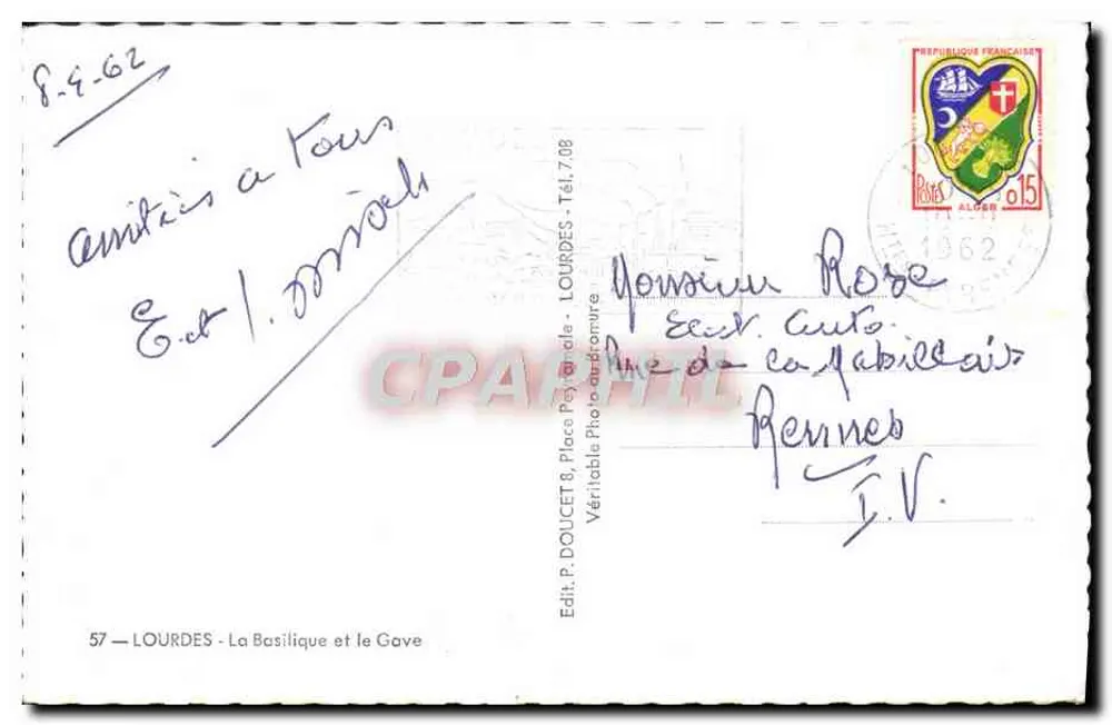 Lourdes — A Basílica e o Gave — Edit. P. Doucet - Verso
