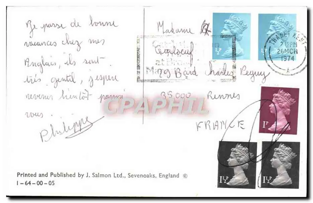 Carta postal ilustrada de North East Kent — Publicada por J. Salmon Ltd., Sevenoaks, England - Verso