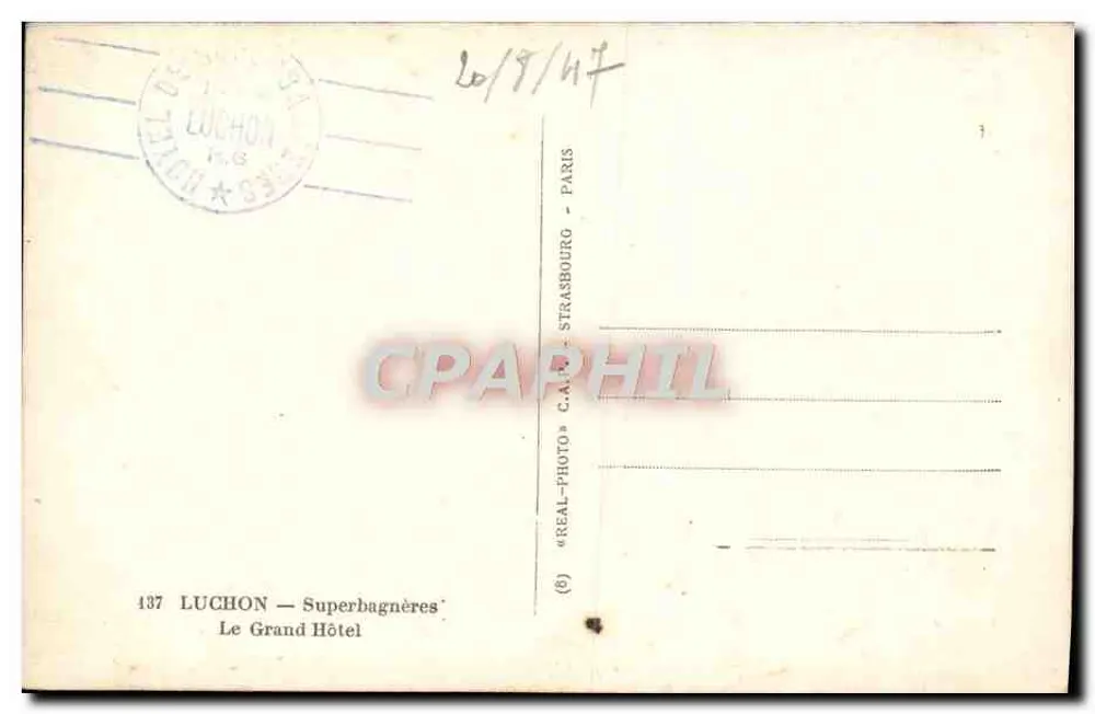 Luchon — Superbagnères — O Grande Hotel — REAL-PHOTO C.A.P. (5) - Verso