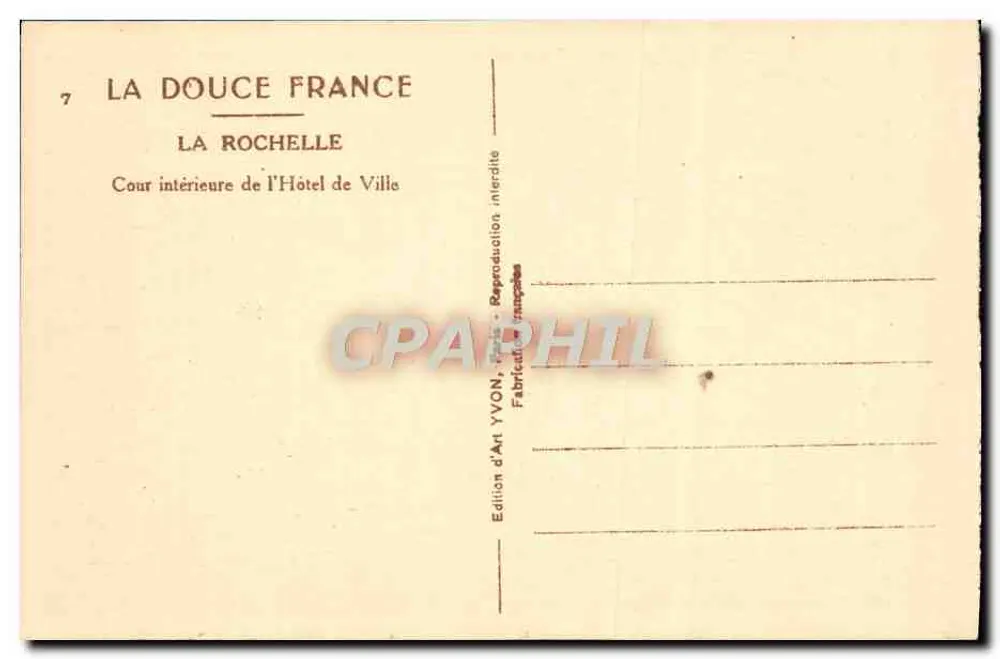 La Rochelle — Innenhof des Rathauses — Art Edition YVON - Rückseite