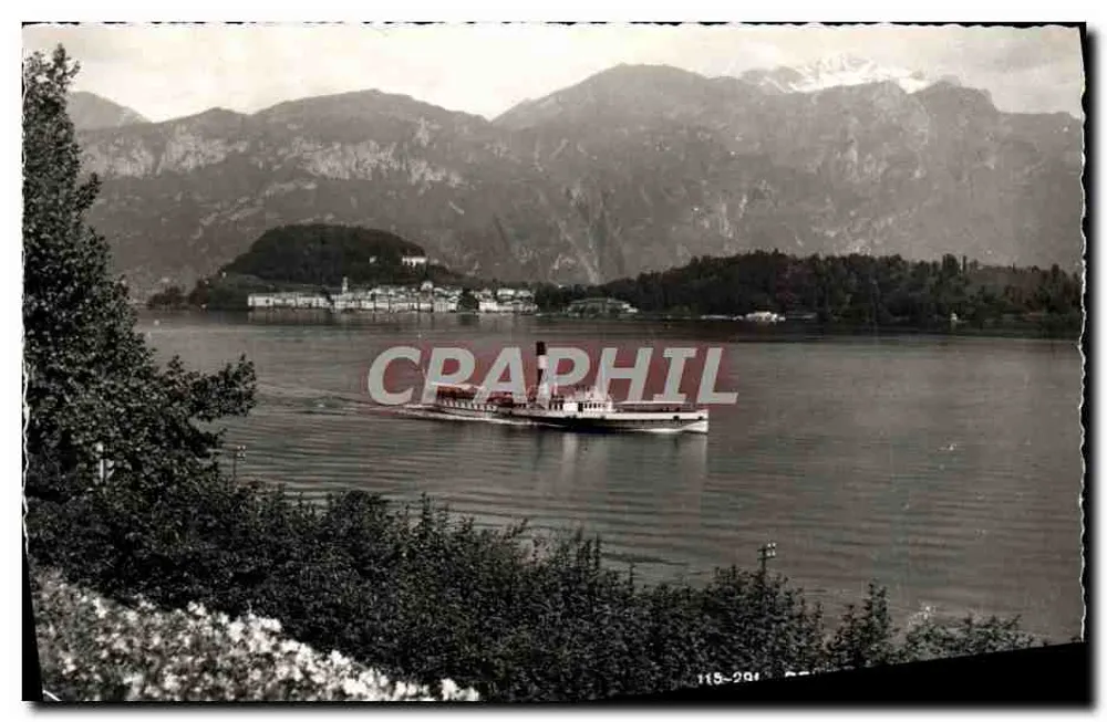 Navio a vapor em um lago alpino — montanhas no fundo — editor F. Brummer & Cie, n° 115-294 - Frente