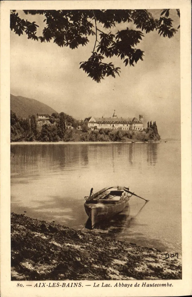 Aix-les-Bains — O Lago. Abadia de Hautecombe — editor N. Armind, série 80 - Frente