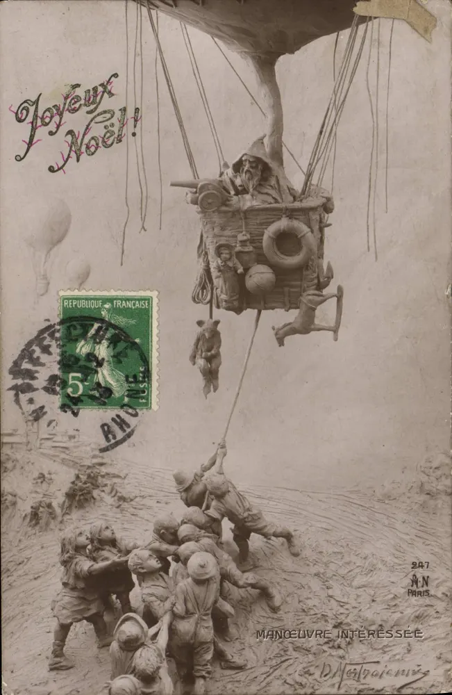 Manœuvre intéressée — scène de Noël avec ballon dirigeable — éditeur A. Nayer, Paris, n° 247 - Frente