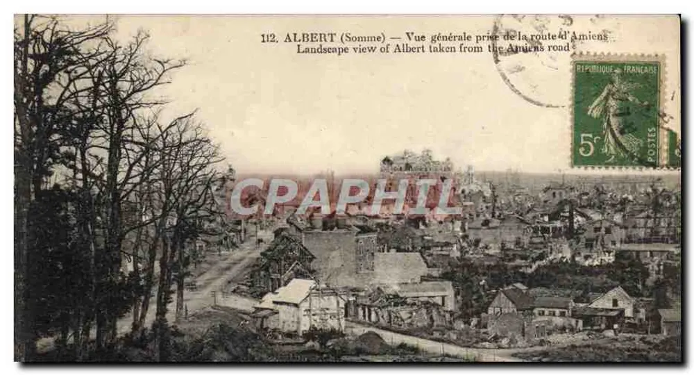 Albert (Somme) — Vista geral tirada da estrada de Amiens — editor desconhecido, n° 112 - Frente
