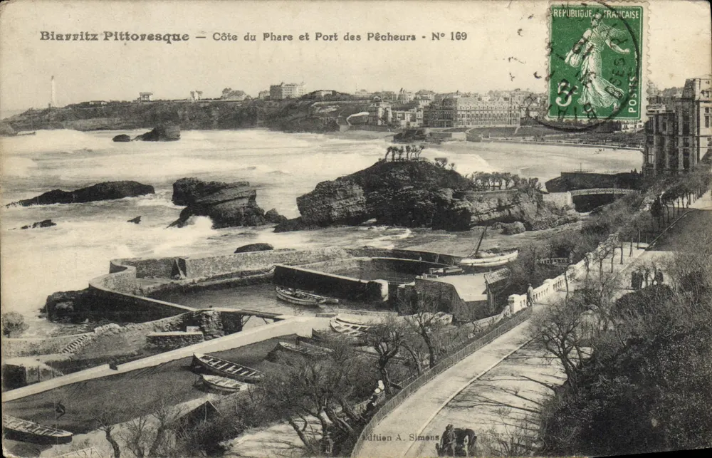Biarritz Pittoresk — Ansicht der Leuchtturmküste und des Fischereihafens — Verlag A. Simons, Nr. 169 - Vorderseite