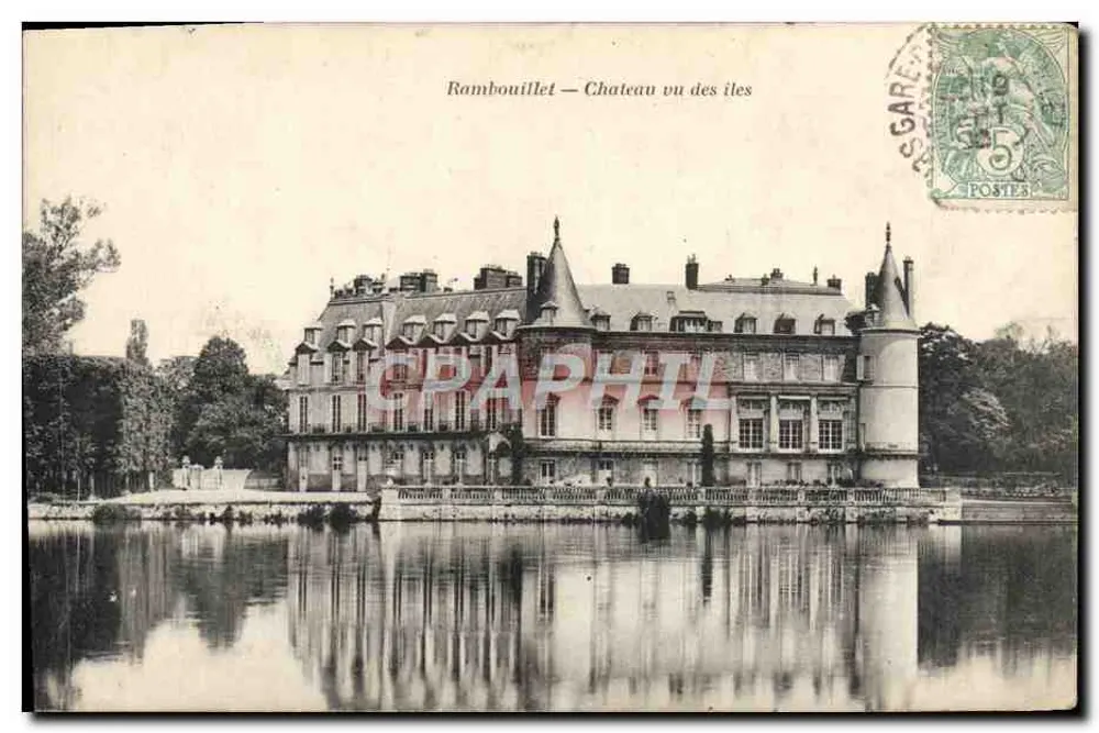 Rambouillet — Château visto das ilhas — Héliotypie Bourdier-Faucheux, Versailles - Frente