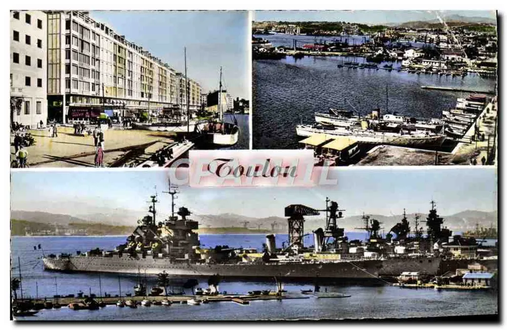 Toulon — vue du port, du front de mer et du croiseur - Frente