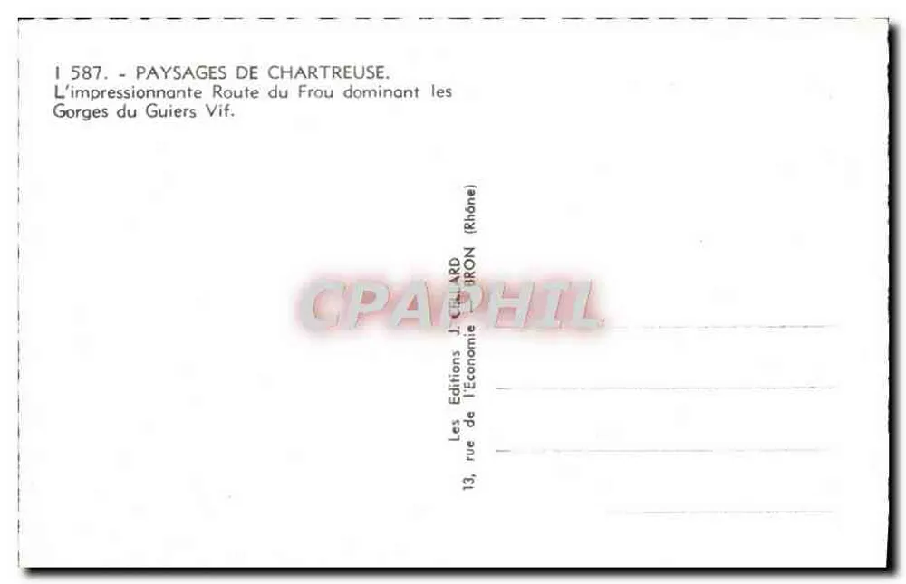 Route du Frou, dominierend über die Gorges du Vif — Chartreuse — Éditions J. Céluard - Rückseite