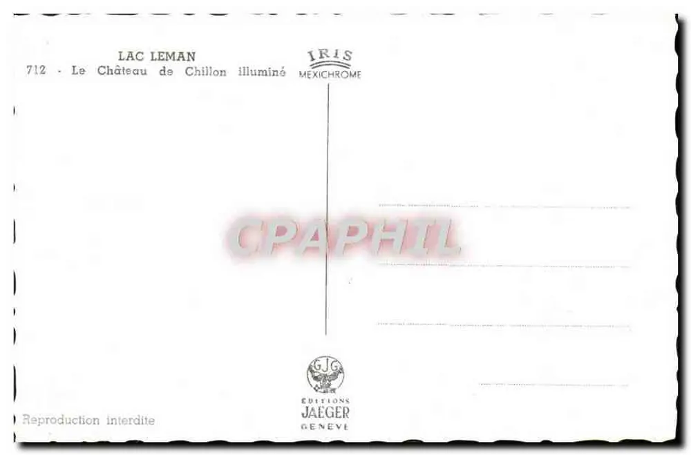 Château de Chillon — Lac Léman verlicht — Edities Jaeger, nr. 712 - Achterkant