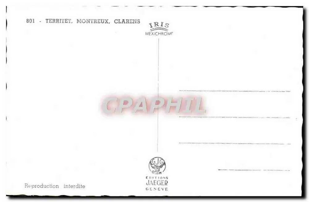 Territet, Montreux, Clarens — panoramische uitzicht op het meer — Éditions Jaeger, n°801 - Achterkant