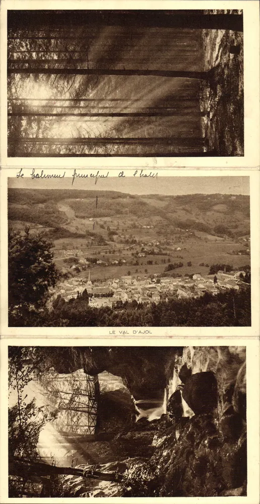 O vale de Ajol — Vista panorâmica e cavernas — Editado pelo ilustrador particular com a colaboração do Photo-Club do Vale de Ajol - Frente