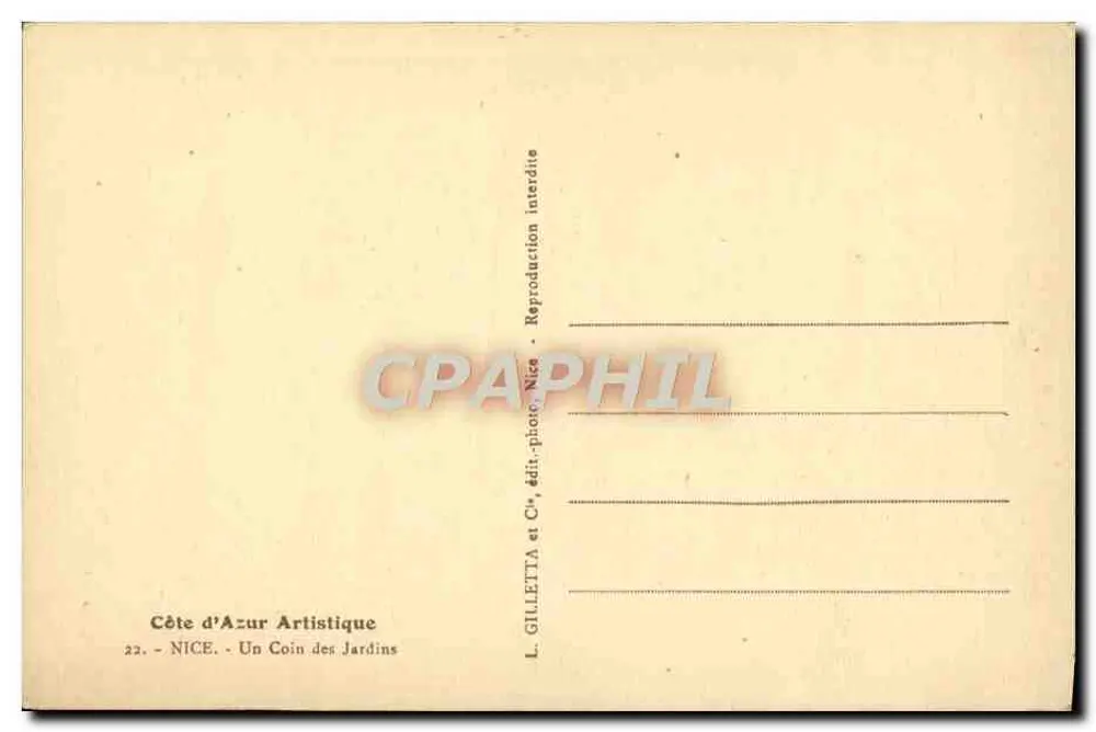 Nice — Kąt ogrodu — L. Gilletta - Rewers