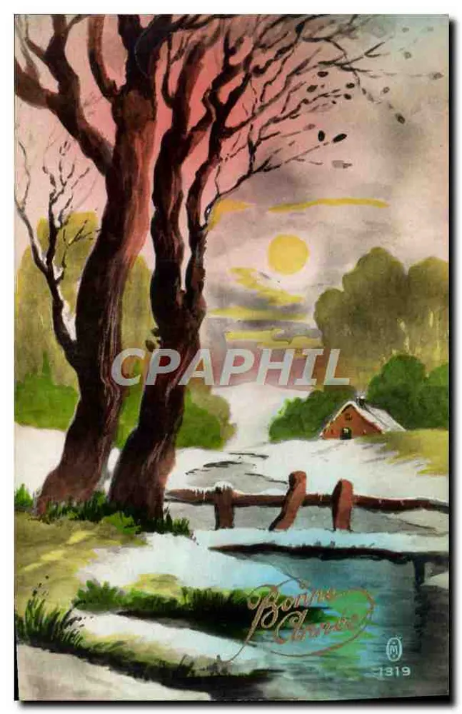 Winterlandschaft mit Haus — Bonne Année 1919 — Verleger Bonne Année, Nr. 1319 - Vorderseite