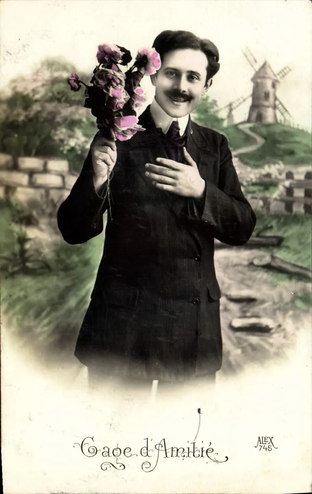 Geschenk der Freundschaft — Mann mit Blumenstrauß — ALEX 745 - Vorderseite