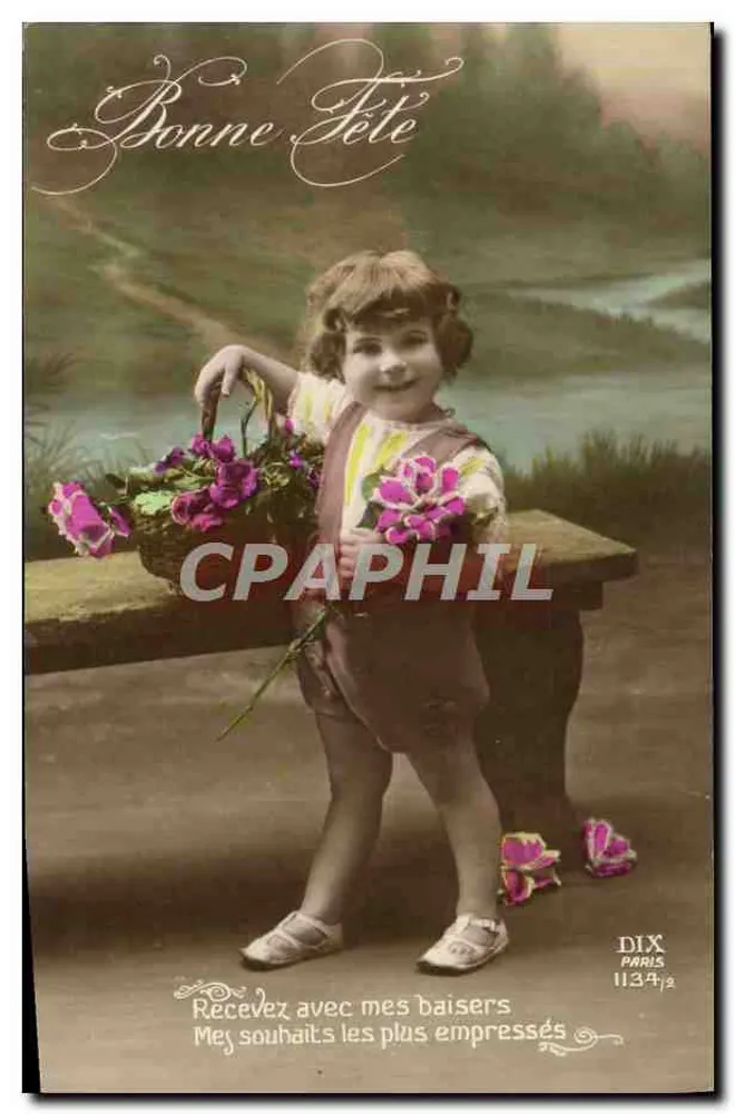 Menina com buquê de flores — Feliz Aniversário — Dix Paris 1134½ - Frente