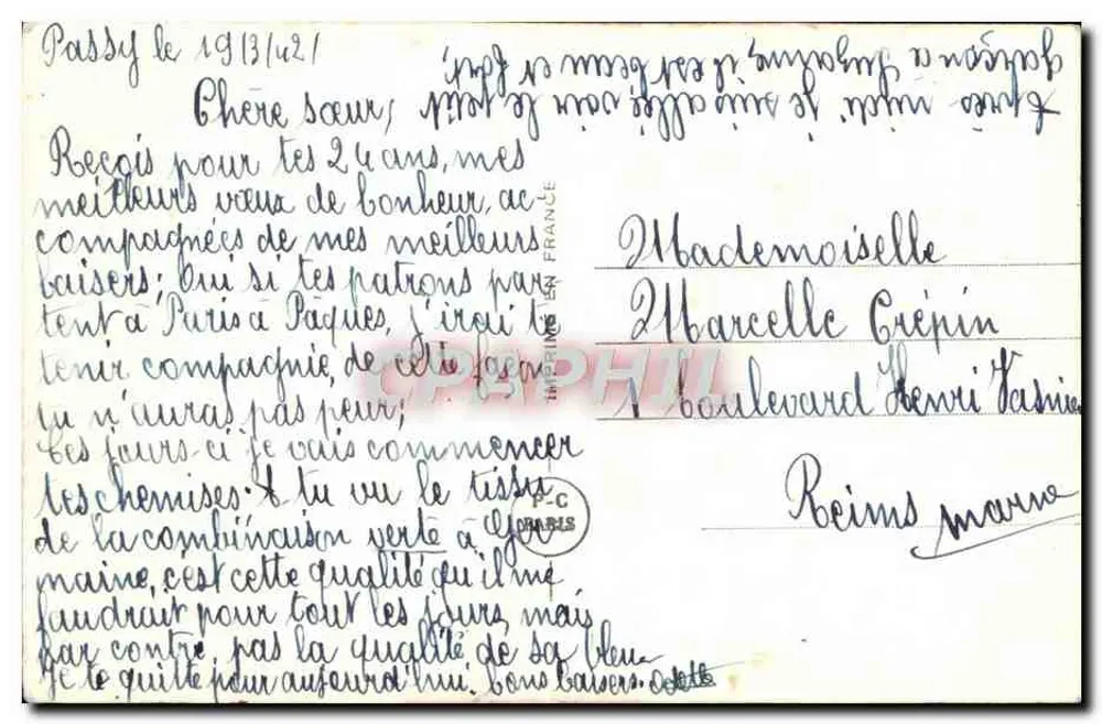 Menina sorridente com buquê — Aniversário — PC Paris 5043 - Verso