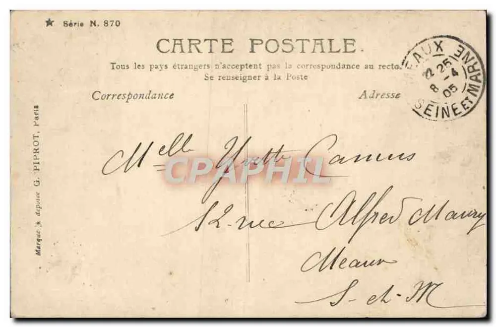 Menina com cesto de flores — Stebbing Paris — Série N. 870 - Verso