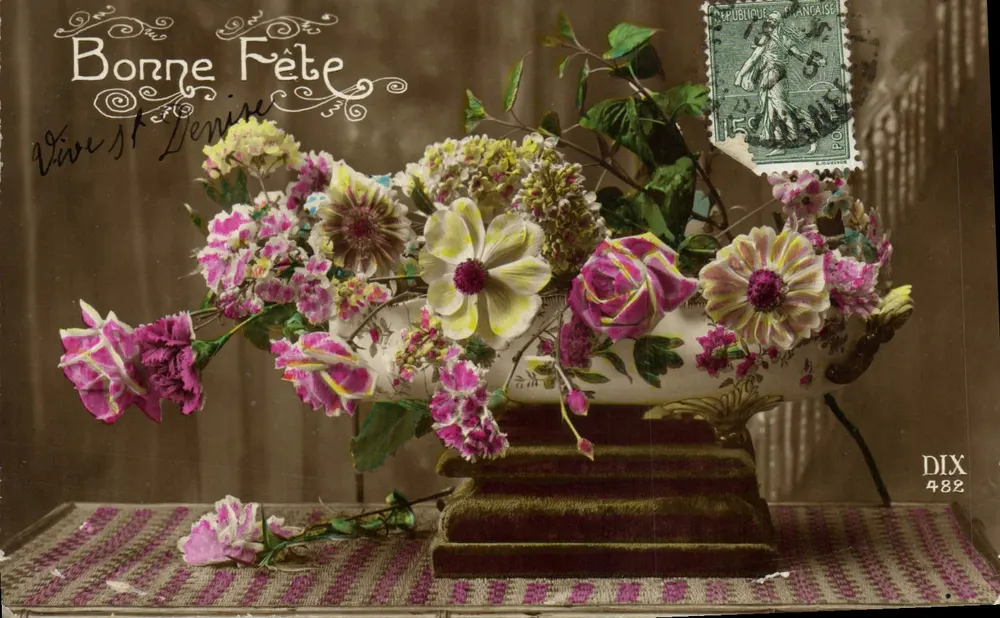 Bouquet de fleurs — vase orné — éditeur DIX 482 - Frente
