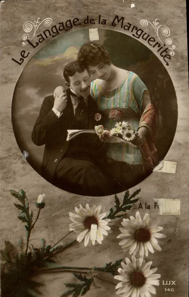 Le Langage de la Marguerite — scène d'amour avec bouquet — éditeur LUX n°146 - Vorderseite