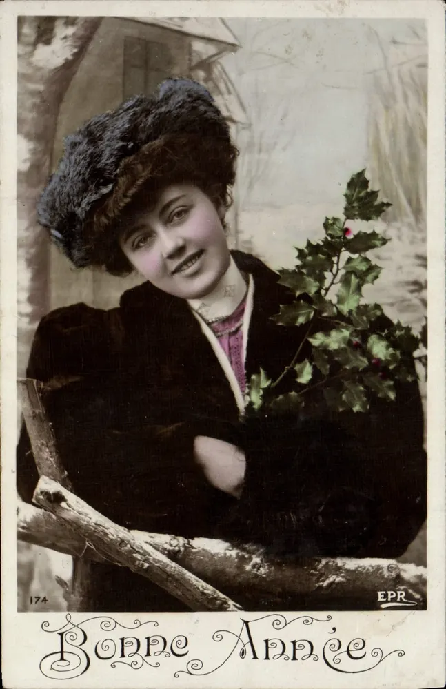 Frau in Mantel und Pelzhut — Frohe Weihnachten — EPR n°174 - Vorderseite