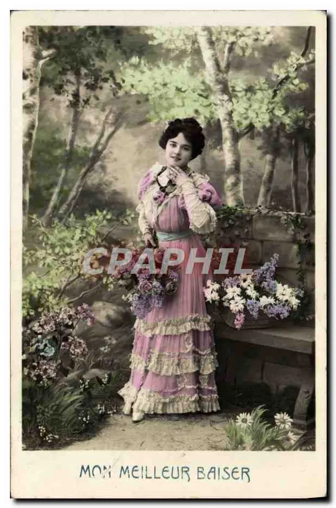 Frau in einem rosa Kleid — Blumengarten — N° 640 - Vorderseite