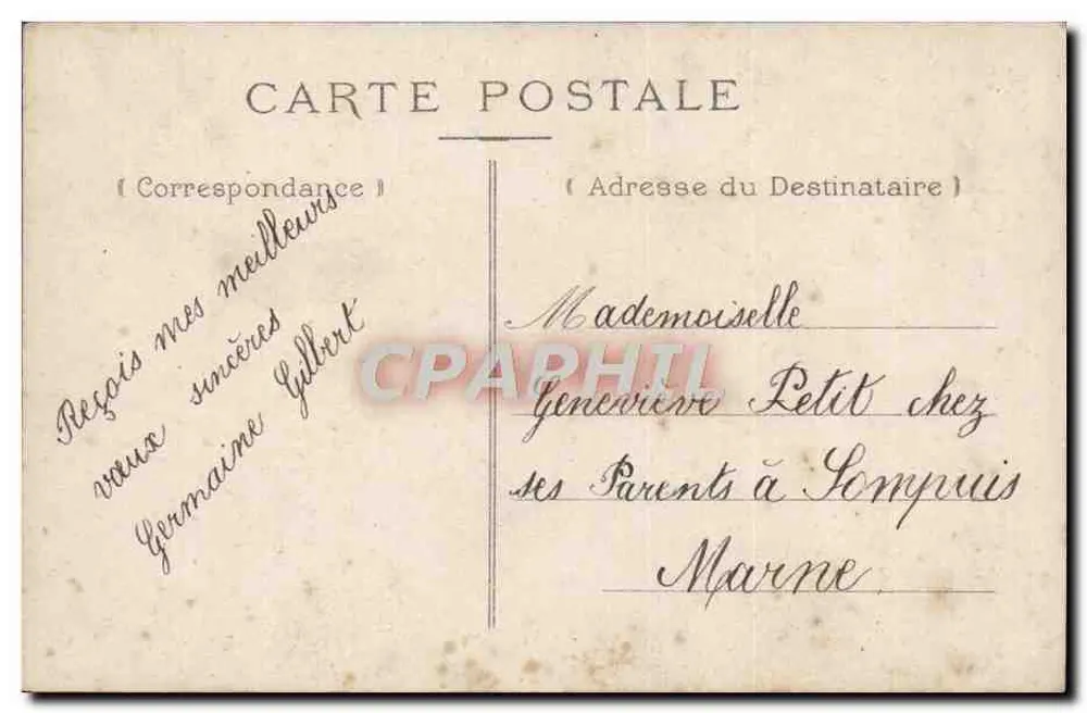 Menina vestindo um vestido rosa segurando um cesto de flores — selo de 5c verde República Francesa — editor não visível - Verso