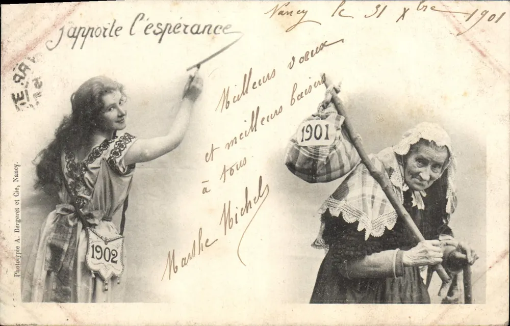 Junge Frau und alte Frau — Symbolisches Motiv — Phototypie A. Bergeret et Cie, Nancy - Vorderseite