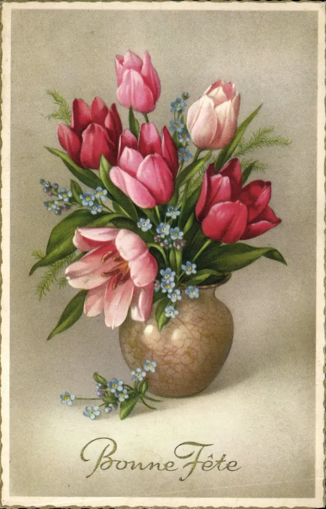 Arranjo de tulipas e lírios — Boa Festa — editor JB SPECIAL n° 6819 - Frente
